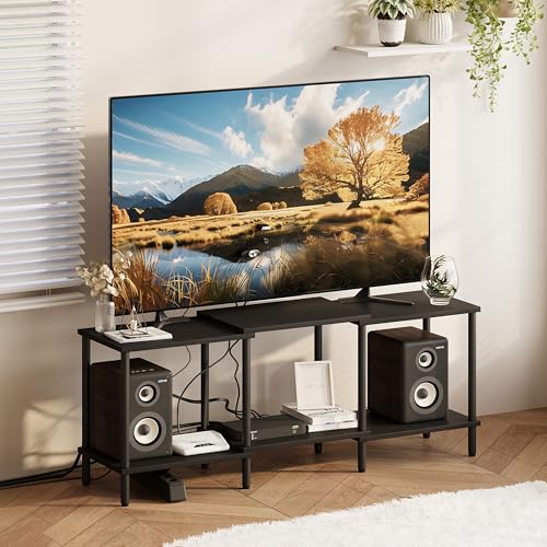 TV Stand, Entertainment Center, Industrial TV Media Console Table with Open Storage Shelves, 2 Tier TV Cabinet for Living Room, Bedroom LTS107BK - color: Black