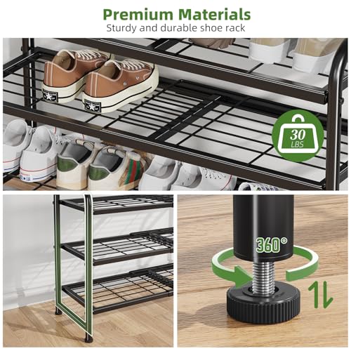 Simple Trending 3-Tier Expandable Shoe Rack, Adjustable & Stackable Shoe Organizer, Heavy Duty Metal Free Standing Shoe Shelf Storage for Closet Entryway Doorway, Black