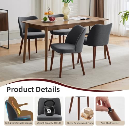 GarveeHome Wooden Dining Chair Set of 4 Upholstered Fabric Dining Chair | Modern Kitchen Chairs with Curved Backrest Leveling Feet for Dining Room, Living Room, , No tool assembly, No Wobble - color: Dark Grey