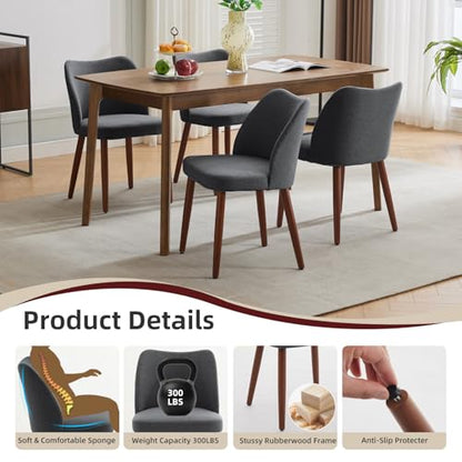 GarveeHome Wooden Dining Chair Set of 4 Upholstered Fabric Dining Chair | Modern Kitchen Chairs with Curved Backrest Leveling Feet for Dining Room, Living Room, , No tool assembly, No Wobble - color: Dark Grey
