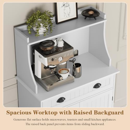 ARTPOWER 54" Kitchen Microwave Cabinet/Stand with Storage and Drawers, Pantry Storage Cabinet with Hutch & Adjustable Shelves for Kitchen, Dining Room, Living Room, Hallway in White - color: White