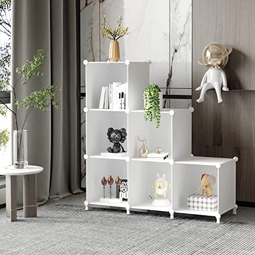 AWTATOS Closet Organizers and Storage, 6 Cube Storage Organizer, White | Portable Closet Storage Shelves, DIY Stackable Storage Cube Book Shelf, Plastic Clothes Organizer Shelving for Bedroom, Home - color: White