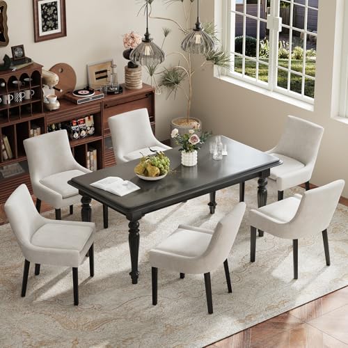 COLAMY Modern Dining Room Chairs Set of 2 with Mid Back and Wood Legs, Upholstered Kitchen Chairs for Dining Room/Living Room, Beige - color: Beige, size: Set of 2