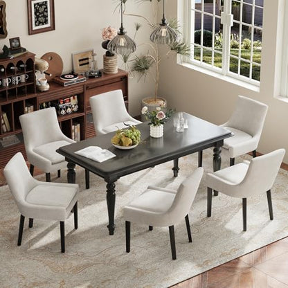 COLAMY Modern Dining Room Chairs Set of 2 with Mid Back and Wood Legs, Upholstered Kitchen Chairs for Dining Room/Living Room, Beige - color: Beige, size: Set of 2