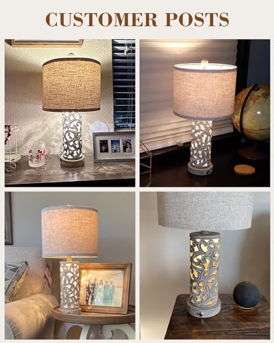 Bedside Table Lamps Set of 2 with USB & Night Light, 22'' Dimmable Touch Lamps for Nightstand, Farmhouse Lamps for Bedroom Living Room Home Offce (Bulb Included) - color: Rustic Grey