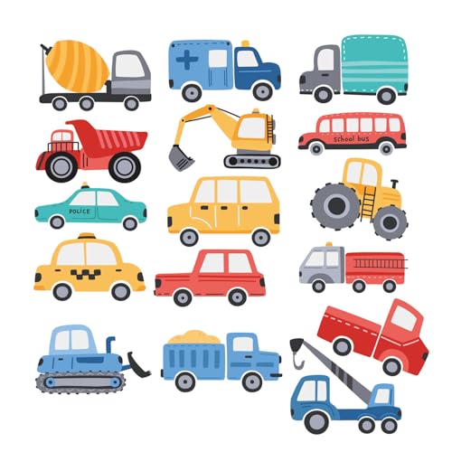 Cartoon Car Wall Stickers for Kids Room 48PCS Racecar Truck Vinyl Decals Waterproof Removable Vehicle Stickers for Nursery Playroom Decor Easy to Apply Reposition (Transportation Theme) - color: Cartoon Car