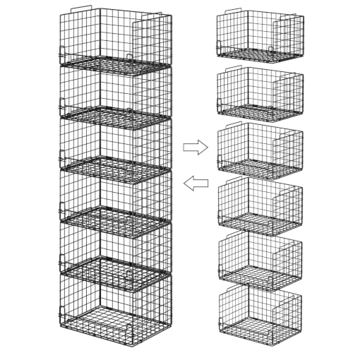6-Tier Stackable Closet Organizers and Storage Basket - Foldable Closet Shelf Organizer System, Sturdy Metal Space-Saving Clothes Storage Bins for Wardrobe, Black - color: Black, size: 6-Tier