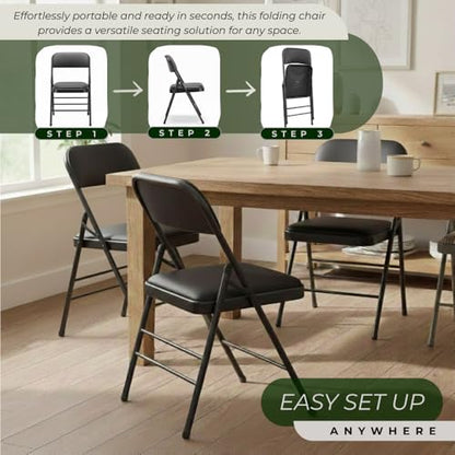 Pack of 2 (Fabric/Vinyl) Steel Frame Metal Foam Padded Folding Chairs (Black, Gray, White) (2-Pack - Vinyl Black) - color: 2-pack - Vinyl Black