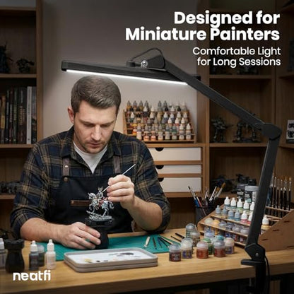 Neatfi XL 2,500 Lumens 30W LED Task Lamp for Manicure Table, Crafts, Workbench, Office – 22” Wide Shade Desk Light | Eye-Caring 6500K | 4-Level Brightness (Black, Non-CCT with Clamp) - color: Black