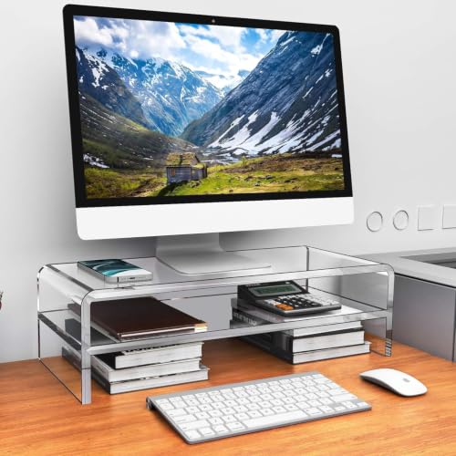 Egchi Acrylic Monitor Stand, 2 Tiers Computer Monitor Riser(20x8x5.5 Inch), Monitor Riser/Computer Stand for Home,Office,Business,PC Desk Stand for Keyboard Storage& Multi-Media Laptop Printer Screen | Computer Stand for Home,Office,Business,PC Desk Stand