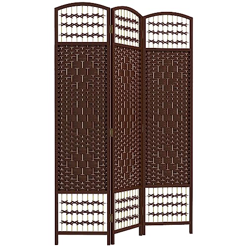 HOMCOM 3 Panel Room Divider, Folding Privacy Screen, 5.6', Brown | Room Separator, Wave Fiber Freestanding Partition Wall Divider - color: Brown, size: 3 Panel