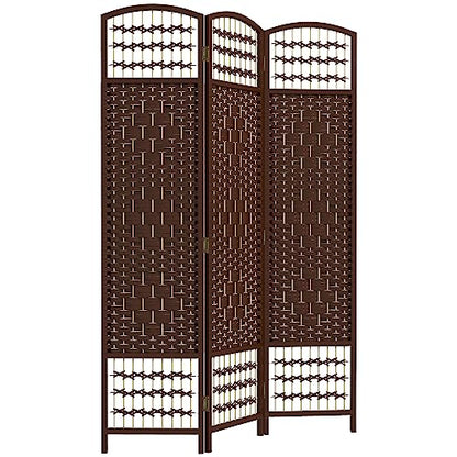 HOMCOM 3 Panel Room Divider, Folding Privacy Screen, 5.6', Brown | Room Separator, Wave Fiber Freestanding Partition Wall Divider - color: Brown, size: 3 Panel