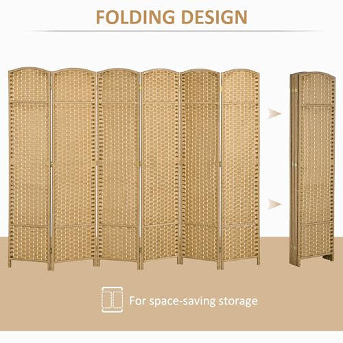 HOMCOM Room Divider 6 Panel Folding Privacy Screen 5.6' Tall Nature Wood | Freestanding Partition, Home Office, Bedroom - color: Natural, size: 6 Panel