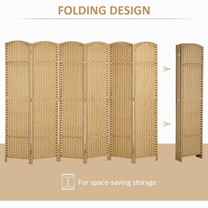 HOMCOM Room Divider 6 Panel Folding Privacy Screen 5.6' Tall Nature Wood | Freestanding Partition, Home Office, Bedroom - color: Natural, size: 6 Panel