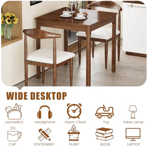 Solid Wood Desk with Drawers - 29.5” Square Dining Table, Mid Century Modern Desks, Rubberwood Small Kitchen Table, Writing Desk with Drawers for Apartment|Bedroom|2-4 People - Walnut Desks - color: Walnut, size: 29.5 in W x 29.5 in D