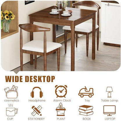 Solid Wood Desk with Drawers - 29.5” Square Dining Table, Mid Century Modern Desks, Rubberwood Small Kitchen Table, Writing Desk with Drawers for Apartment|Bedroom|2-4 People - Walnut Desks - color: Walnut, size: 29.5 in W x 29.5 in D