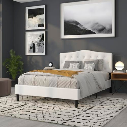 Arched Button Tufted Upholstered Queen Size Headboard in White Fabric - color: White, size: Queen