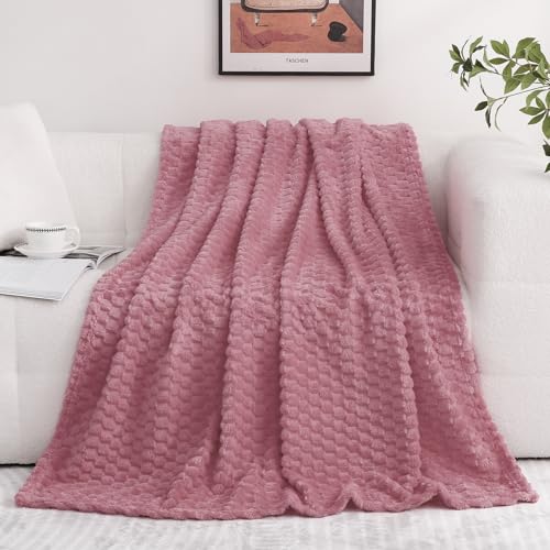 Dusty Pink Throw Blanket 60"×80" Gifts for Mom Fuzzy 3D Jacquard Decorative | Flannel Fleece Super Soft Plush Cozy Blanket for Couch Sofa Chair Lightweight - color: Dusty Pink, size: 60"×80”