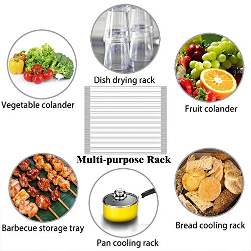 LUEXBOX Roll Up Dish Drying Rack, 17 inch Stainless Steel in Sink Dish Drying Rack, Multipurpose Foldable Kitchen Sink Rack Mat for Dishes, Cups, Fruits Vegetables, Multi-Use Drying, Draining - color: Silvery Grey