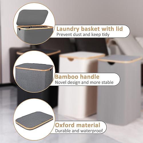 IEGrow Laundry Hamper with Lid,160L Laundry Basket with 3 Mesh Bags,Grey | Dirty Clothes Hamper Basket with Bamboo Handle for Clothes Towels - color: Grey, size: 160L