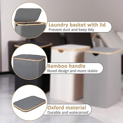 IEGrow Laundry Hamper with Lid,150L Laundry Basket with 2 Mesh Bags,Grey | Dirty Clothes Hamper Basket with Bamboo Handle for Clothes Towels - color: Grey, size: 150L