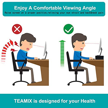 TEAMIX White Monitor Stand Riser for Desk, Small Computer/Laptop Stand Wood | 14.2"L x 9.5"W, Holds 80 lbs, Desktop Organizer Shelf, Ergonomic Morden Design, Easy Assembly, For Home Office, Gaming