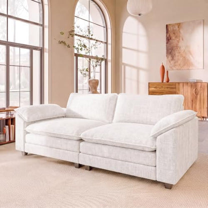 JUMMICO 79" Loveseat Sofa, Cloud Couch, Deep Seat, White | Comfy Chenille, Double Layer Cushion, Wide Armrest, High-Density Foam, 2 Seat Couch for Living Room Apartment, Small Spaces - color: White, size: Loveseat Sofa