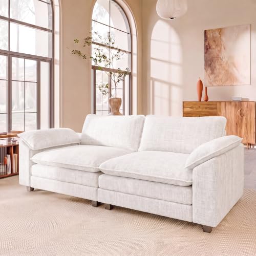 JUMMICO 79" Loveseat Sofa, Cloud Couch, Deep Seat, White | Comfy Chenille, Double Layer Cushion, Wide Armrest, High-Density Foam, 2 Seat Couch for Living Room Apartment, Small Spaces - color: White, size: Loveseat Sofa
