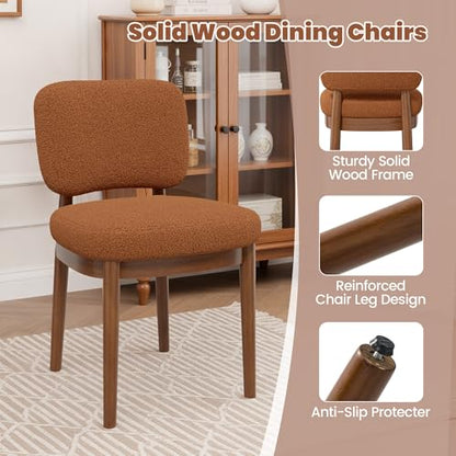 Wooden Dining Chairs Set of 2, Boucle Upholstered Kitchen Chairs with Solid Wood Legs, Mid Century Modern Dining Chairs, Farmhouse Side Chair with Hardwood Frame for Dining Room, Brown - color: Brown, size: Set of 2