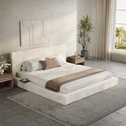 VMU King Size Upholstered Platform Bed Frame with Headboard for Bedroom | Modern Soft Cloud Platform Bed with 5.1" Extra-Wide Edge and Adjust 2 Bedside Table, Low Profile, No Box Spring Needed - size: King (U.S. Standard)