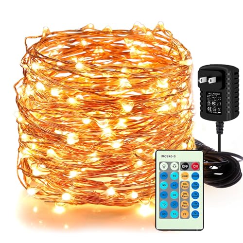 LED Decorative Fairy String Lights 66ft 200 LEDs Dimmable Outdoor/Indoor Starry String Lights, Warm White Copper Lights with Remote Control for Garden Room Patio Party Valentines Day Decor - color: 66FT Warm White with Remote