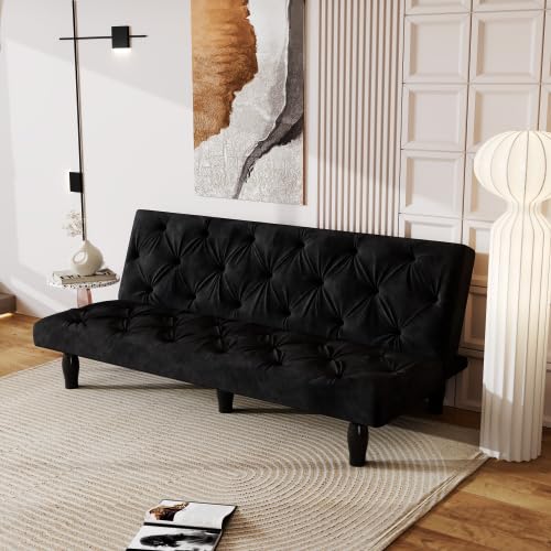 Convertible Futon Sofa Bed, Modern 68'' Faux Leather Sleeper Couch for Living Room,Guest Bed, Adjustable Backrest, Upholstered Recliner Chair, Loveseat for Compact Small Space Living Room (Black New) - color: Black New
