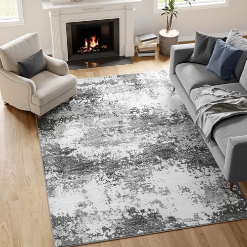 Washable Rug 4x6 Entryway Rugs for Living Room Bedroom Carpet, Grey Indoor Vintage Abstract Boho Large Area Rug Non Slip Faux Wool Rugs for Dorm, Dining Room Table, Nursery, Kids Playroom, Gray - color: Grey, size: 4' X 6' (Rectangular)