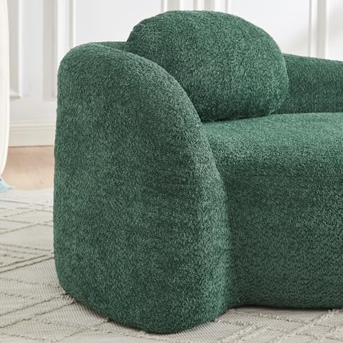 Modern Oval Chaise Lounge Chair, Boucle Upholstered Single Lazy Sofa with Integrated Backrest, Side Armrest, Matching Pillow, Space Saving Accent Lounger for Living Room Reading Nook (Green) - color: Green