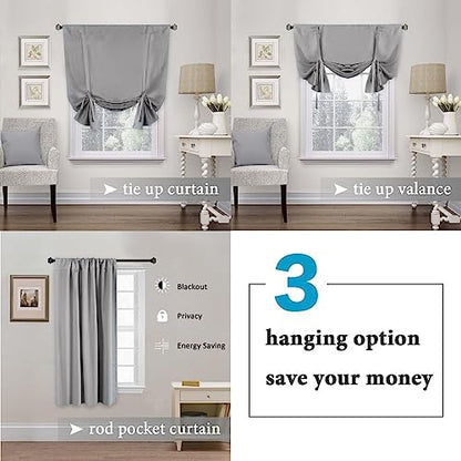 H.VERSAILTEX Blackout Tie Up Curtain Thermal Insulated Curtain Bathroom Curtains Dove Gray Tie Up Shade for Small Window (Rod Pocket Panel, 42 inches W x 63 inches L, Set of 1) - color: Dove Gray
