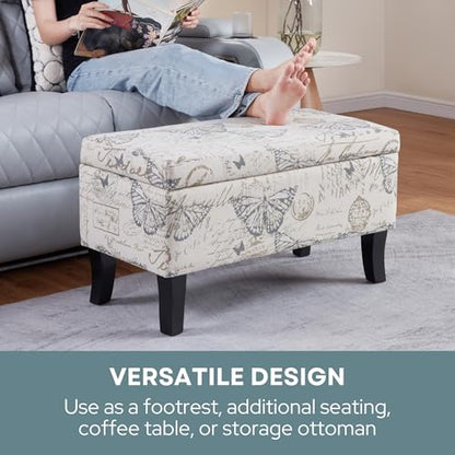 Convenience Concepts Designs4Comfort Winslow Storage Ottoman Bench 32" - Transitional Upholstered Footstool & Seat, for Living Room, Entryway, Hallway, & Bedroom, Butterfly Fabric - color: Butterfly Fabric