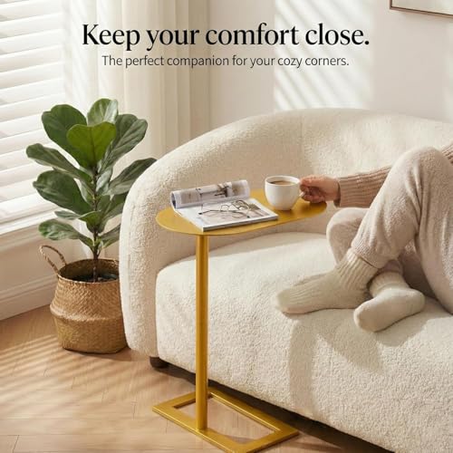 Modern Stable C Table End Table, 27.5" Tall, Large, Gold | C Shaped Side Table that Slides Under Sofa, Slim Under Couch Table, Industrial Coffee Tray Table for Living Room Bedroom - color: Gold, size: Large