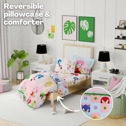 Franco Sonic the Hedgehog Amy Rose Anime Kids Bedding Super Soft Comforter and Sheet Set with Sham, 5 Piece Twin Size, (Officially Licensed Product) - color: Sonic the Hedgehog Girl, size: Twin