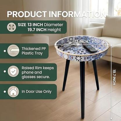 Round Indoor Side Tables with Detachable Wooden 3 Legs, Versatile Tray Table, Perfect for Round Coffee Table Tea, and Relaxation Time 17.7 Inch (33 Bohemian) - color: 33 Bohemian
