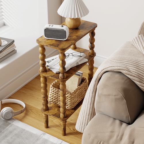 Veegle Side Table, Small End Table with Storage Shelf, 3-Tier Small Coffee Tables for Living Room Bedroom Narrow Spaces(Rustic Brown) - color: Rustic Brown-3 Tier Shelf
