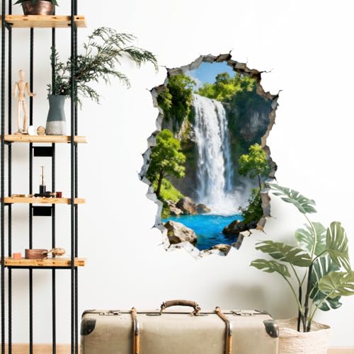 3D Waterfalls and Forests Wall Decals, Wall Stickers Decor | 2 Sheets 11.8"x37.8" Vinyl Removable Peel and Stick Murals, Plant Decor for Bedroom, Bathroom, Office, Classroom & Home - style: 3D Waterfalls and Forests