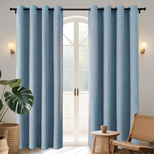 Joydeco Light Blue Blackout Curtains 108 Inches Long, Extra Long Curtains 108 Inch Length 1 Panel for Bedroom, Thermal Insulated Linen Black Out Curtains with Grommets(100x108, Light Blue) - color: Light Blue, size: 100"W x 108"L (Pack of 1)