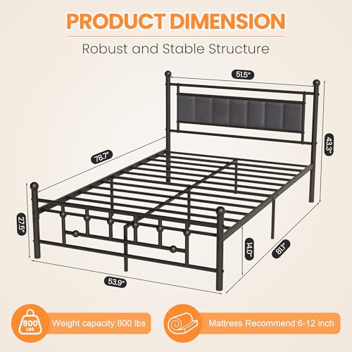 Velvet Upholstered Full Bed Frame with Headboard | 14-inch Underbed Storage, 13 Metal Slats, 9 Support Legs, Noise-dampening Strips, No Box Spring Needed - size: Full