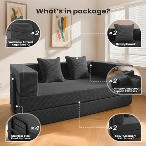 5-in-1 Futon Sofa Bed Queen Floor Convertible Couch Foldable Lounge Grey | Multi-Position Convertible Lounge Couch for Guest Room & Apartment, Removable Washable Cover, Space Saving - color: Grey