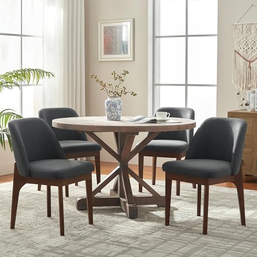 VKNOW Dining Chairs Set of 4, Faux Leather Wooden Kitchen Chairs, Black | Modern Upholstered Side Chair with Rubberwood Legs for Kitchen Dining Room Restaurant, No Wobble - color: Black, size: Set of 4