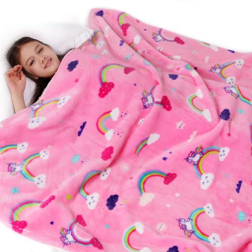 Lukeight Pink Rainbow Toddler Blanket Gifts for Girls, Plush Unicorns Throw Blanket for Kids and Adults, Thick and Warm Girls Blanket for Teens Birthday Gifts (Rainbow Unicorns, 50x60 Inches) - color: Colorful Pink, size: 50 in x 60 in