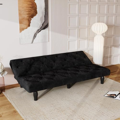Convertible Futon Sofa Bed, Modern 68'' Faux Leather Sleeper Couch for Living Room,Guest Bed, Adjustable Backrest, Upholstered Recliner Chair, Loveseat for Compact Small Space Living Room (Black New) - color: Black New