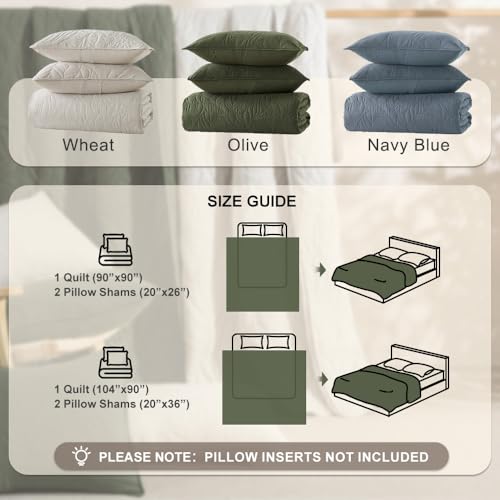 R.SHARE Dusty Blue Queen Size Quilt Set, Soft Lightweight Bedspread, Farmhouse Rustic Country Coverlet, Leaf Pattern Bedding with 2 Shams, 3 Pieces Spring Summer Thin Comforter - color: Dusty Blue, size: Queen (90"x90")