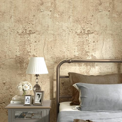 FunStick Aged Tan Brown Concrete Wallpaper Peel and Stick Textured Renter Friendly Cement Wallpaper for Bedroom Bathroom Accent Wall Waterproof Removable Concrete Contact Paper for Countertops 12x200 - size: 12" x 200"