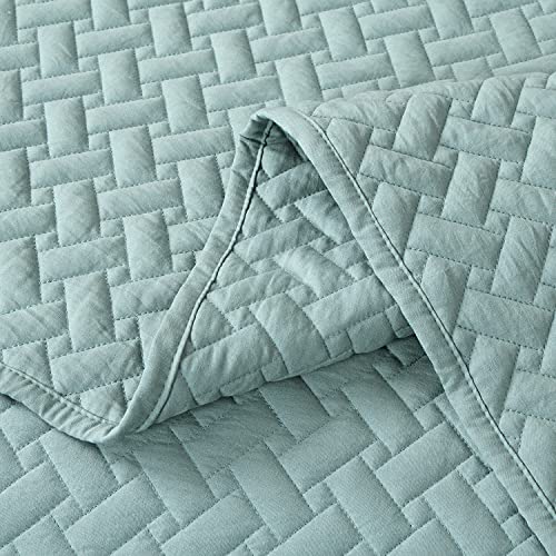 EMME Quilts Queen Size Bedding Sets, Lake Blue Bedspread Soft Lightweight Pre-Washed Quilt, 3 Piece Cozy Reversible Microfiber Coverlet with Pillow Sham (Basket Weave,90"x90") - color: 10-lake Blue (Basket Weave), size: Full/Queen(90" x 90")